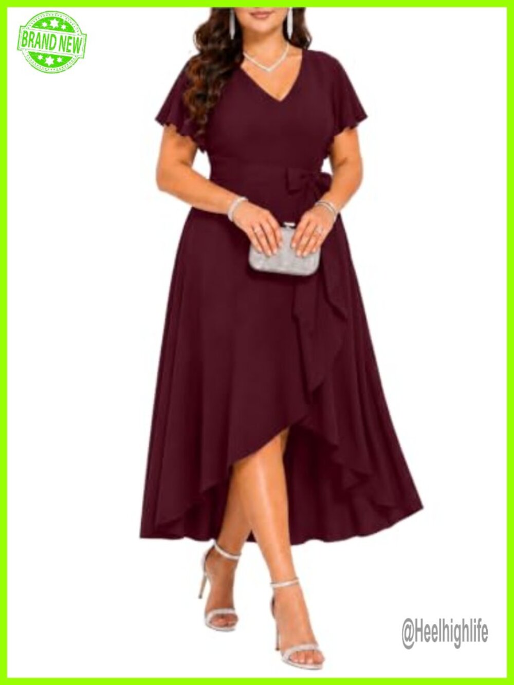 Plus Size Formal Maxi Dress V-Neck Ruffle High Low Wedding Guest